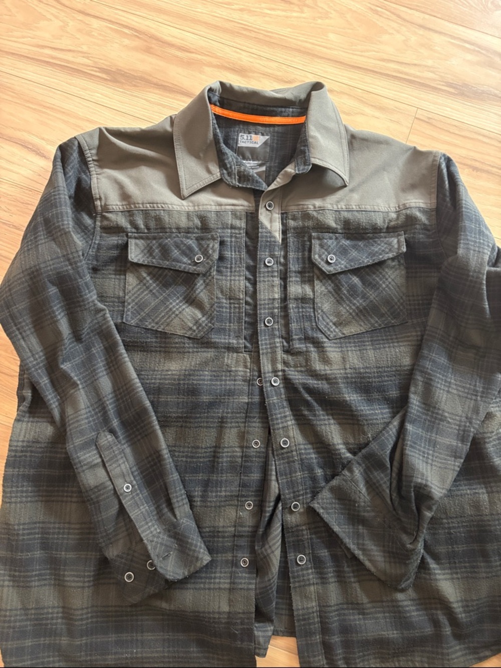 5.11 Tactical Olive and Gray Plaid Snap-Front Shirt Jacket